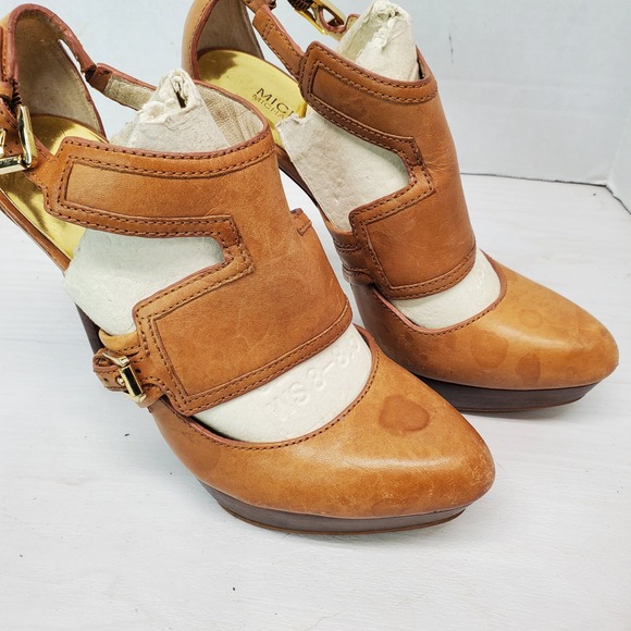 Michael Kors Tan Leather Cutout Platform Stiletto Heels Women's Size 8M - Picture 10 of 15